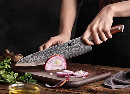 XINZUO 10 Inch Damascus Chef Knife Kitchen Knife Sharp Gyuto Knife Stainless Steel Fashion Professional Chef's Knife with Rosewood Handle - size: 10 inch Chef Knife