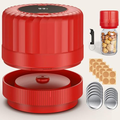 HTPOW Electric Mason Jar Vacuum Sealer Kit + Wide & Regular Mouth Mason Lid | Kitchen Tool, Vacuum Sealing Machine for Canned Food Storage Pantry, Homesteading Supplies, Gifts for Mom Grandma - color: Red