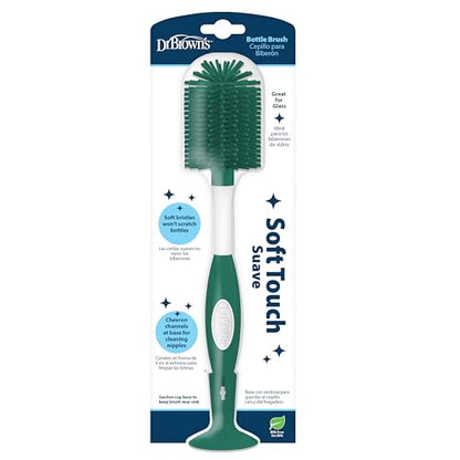 Dr. Brown's Soft Touch No Scratch Baby Bottle Cleaning Brush, Nipple Cleaner & Suction Cup Base for Easy Storage, BPA-Free, Green (Pack of 1) - style: Green