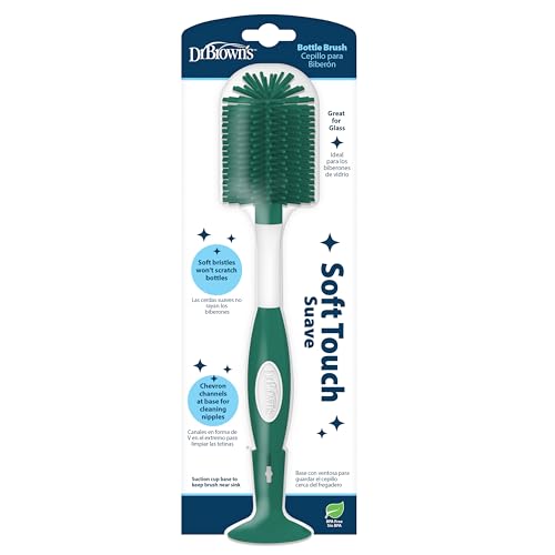 Dr. Brown's Soft Touch No Scratch Baby Bottle Cleaning Brush, Nipple Cleaner & Suction Cup Base for Easy Storage, BPA-Free, Green (Pack of 1) - style: Green