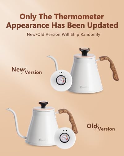 Harriet Gooseneck Kettle with Thermometer for Pour Over Coffee and Tea, 37 fl oz, Stainless Steel, Durable 3-Layer Base, Ideal Spout for Precision Pouring, Compatible with all Stove Tops, White - color: White