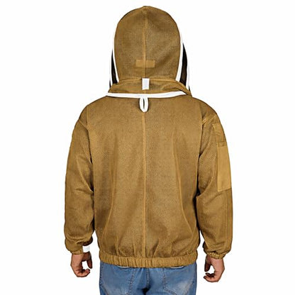 Bee Jacket Mesh Ventilation for Professional Beekeeper's Total Protection - Light Weight - YKK Zipper with Carring Bag 2 Veil Options (Fencing & Round) BP-401 (Brown - 4XL) - color: Brown, size: 4XL