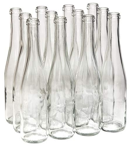 North Mountain Supply 375ml Glass Stretch Hock Wine Bottle Flat-Bottomed Cork Finish - Case of 12 (Clear/Flint)