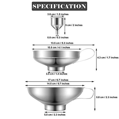 Shappy 5 Pieces Stainless Steel Funnels Set Canning Funnel Fine Mesh Strainer Mesh Filter Compatible with Wide and Regular Narrow Mouth Mason Jar
