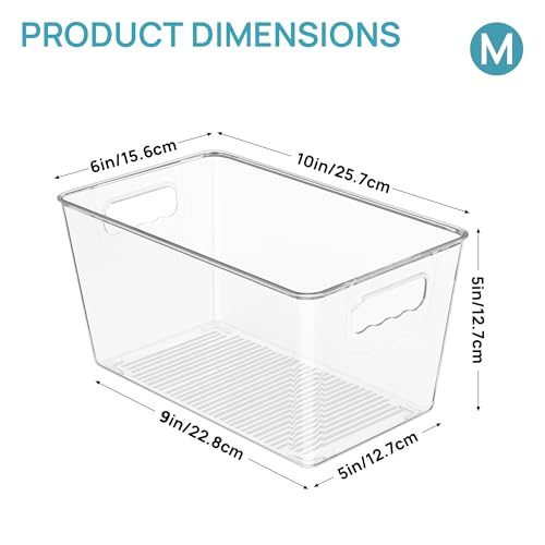 Vtopmart 6 Pack Clear Storage Bins, Pantry Cabinet Organizer Bins with Handle for Pantry Organizer and Storage, Plastic Bins for Fridge, Cabinet, Kitchen, Countertops, Cupboard, Freezer, Medium - size: M(10"×6"×5")