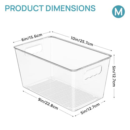 Vtopmart 6 Pack Clear Storage Bins, Pantry Cabinet Organizer Bins with Handle for Pantry Organizer and Storage, Plastic Bins for Fridge, Cabinet, Kitchen, Countertops, Cupboard, Freezer, Medium - size: M(10"×6"×5")