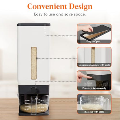 Lifewit Rice Dispenser 25 Lbs(11.3kg), Rice Storage Container Sealed Moisture Proof with Measuring Cup for Kitchen Pantry Household, BPA-Free, 1 Pack Black - color: Black
