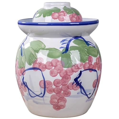 Creative Grape Pattern Kimchi Jar, Thickened Ceramic Fermentation Tank, Traditional Water-Sealed Pickling Crock, Wide Mouth Design(1.5kg/52.9oz) - size: 1.5kg/52.9oz