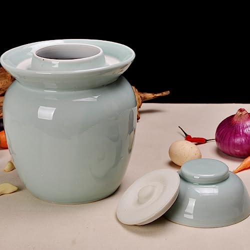 Fermentation Jar Kit Traditional Chinese Porcelain Pickle Jar,Ceramics Fermenting Crock Kit with Water Seal Airlock Lid, Pickle Jar for Pickles Kimchi, Sauerkraut green-4kg