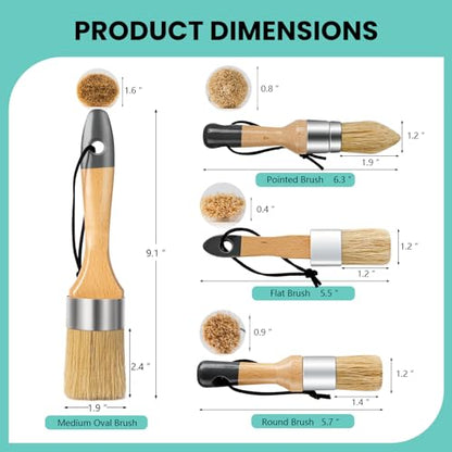 Mister Rui Chalk Wax Paint Brush, 4pcs, Chalk Paint Brushes for Furniture, Small Wax Brush for Milk Paint, Acrylic Paint, Natural Bristles Stencil Brushes, No Shedding for Home Decor, Art Crafts - size: 4PCS, 1 Medium, 3 Small