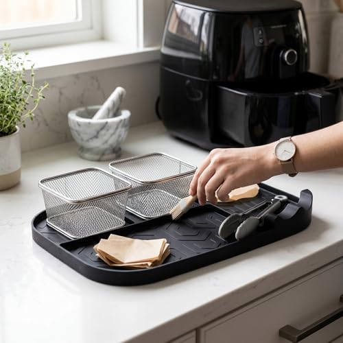 Reusable Silicone Air Fryer Liner 16.5x9 Inch Non Stick Heat Counter Mat for, Oil Draining Pad for Kitchen Countertops and Appliances