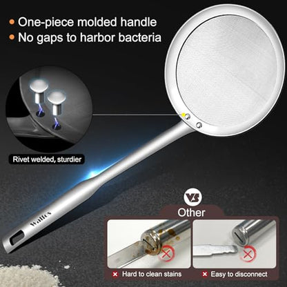 Walfos Fat Skimmer Spoon, 304 Stainless Steel Fat skimmer For Cooking, 3", 4" & 5 inch fine mesh skimmer, Food Strainer Fit For Separation Of The Floating Foam, Fat, Grease, Set of 3 - size: 3 pcs 3+4.1+5.2 inch Skimmer