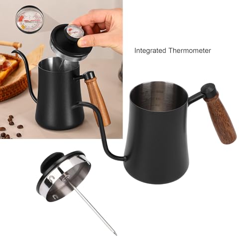 LICAEVEY Gooseneck Kettle, 500ml Pour Over Coffee Kettle with Built in Thermometer & Wood Handle, 304 Stainless Steel Stovetop Tea Kettle for Pouring