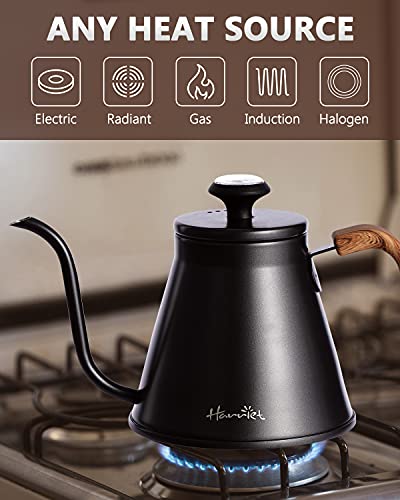 Harriet Gooseneck Kettle with Thermometer for Pour Over Coffee and Tea, 37 fl oz, Stainless Steel, Durable 3-Layer Base, Ideal Spout for Precision Pouring, Compatible with all Stove Tops, Black - color: Black