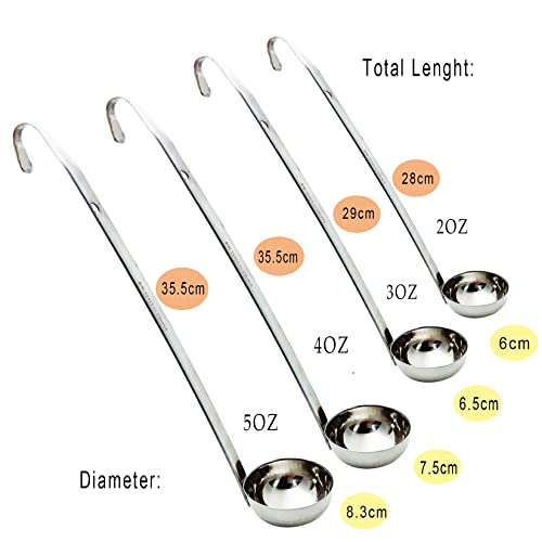 Markeny 4 Pieces Stainless Steel Soup Ladle Metal Handle Ladle with Pouring Rim,2oz/3oz/4oz/5oz Set Ladles for Cooking Soup Sauce