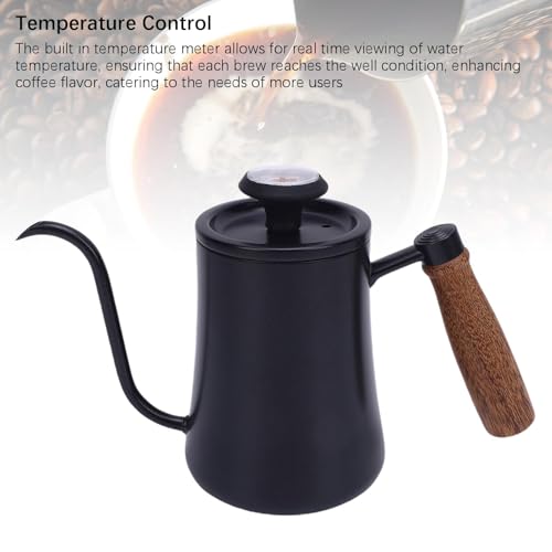 Jeffergarden Pour Over Kettle, Stainless Steel Coffee Pot with Thermometer, 600ML Drip Kettle for Home Brewing and Coffee Shop Use (Black) - color: Black