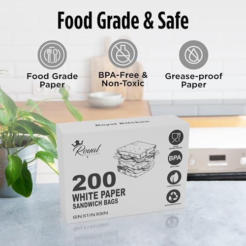 White Paper Sandwich Style Bags (200) 6"x 1"x 8" Dry Wax Grease Resistant Bags. Perfect for Sandwiches, Cookies, Pastries, Take Out, and Gifts - color: White