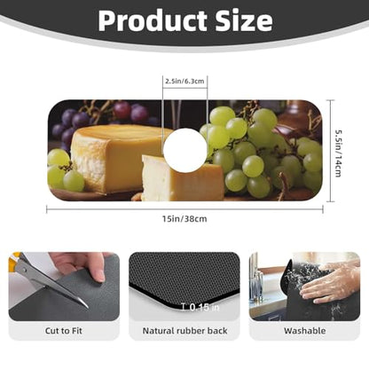 White Wine Cheese Faucet Mat for Kitchen Sink, Super Absorben Faucet Pad Splash Catcher, Diatomite Fast Drying Stone Faucet Handle Drip Catcher Tray Mat for Bathroom Sink Drying Pad 15" x 5.5"