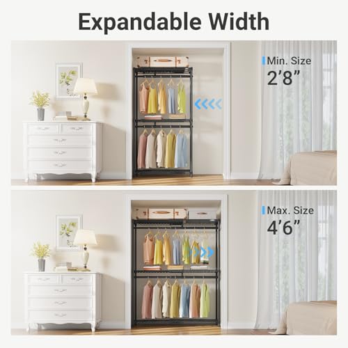 VIPEK X1 Plus Expandable Reach-in Closet Adjustable from 2'8" to 4'6" with Adjustable Shelves and Hanger Rods Clothes Rack Heavy Duty, Metal Clothing Racks Portable Walk-in Closet, Black - color: Black, size: X1 Plus