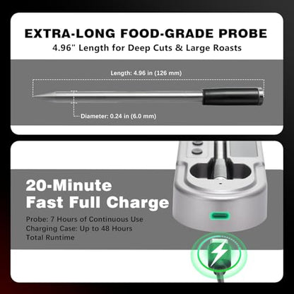 Wireless Meat Thermometer, Digital Cooking Thermometer with Smart Display Base, NIST-Certified 6-Sensor Precision, Sub-1G Connectivity, IPX8 Waterproof, App-Controlled for BBQ, Grills, Ovens, Smokers