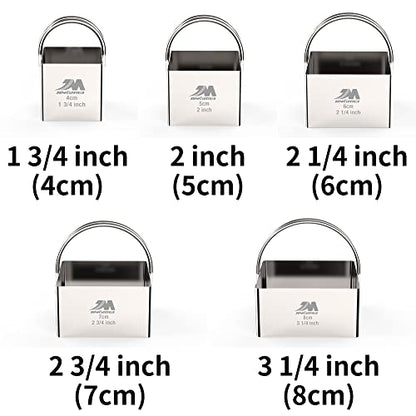 Square Biscuit Cutter Set 1.75inch 2inch 2.25inch 2.75inch 3.25inch, Stainless Steel Cookies Cutter with Handle, Professional Baking Dough Tools,5pcs set - style: 5pcs Square with handle(1.75-3.25in)