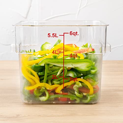 Met Lux 6 Quart Brine Bucket, 1 Square Marinating Container - With Volume Markers, Built-In Handle, Clear And Red Plastic Dough Rising Bucket, Freezer-Safe, Lid Sold Separately - size: 6 Quarts, style: 1 Count
