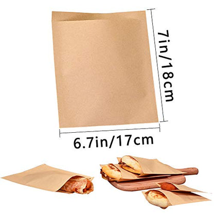 100 Pack Breakfast Paper Bags Deli Bags, 7 x 6.7 in Kraft Dry Wax Paper Sandwich Bags, Waterproof & Grease-proof Paper Bags for Pastries Pizza Slices Chicken Nuggets Fish Panini Garlic Toast (7*6.7IN) - color: 7*6.7IN