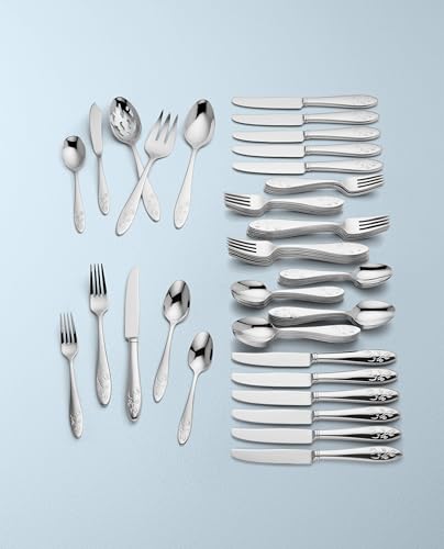 Lenox Silverware Set For 12, Butterfly Meadow 65-Piece Flatware Set, Service For 12, 18/10 Stainless Steel, Dishwasher Safe, Butterfly and Flower Motif, Includes Serving Utensils (Silver, 65 Piece) - style: 65-Piece Flatwate Set