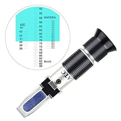 Brix Meter Refractometer, LEERCHUANG Triple Scale Honey Tester (Water Content: 12-27%, Brix: 58-92%, Be': 38-43), Handheld Brix Refractometer for Honey, Maple Syrup, Molasses & Bee Keeping - size: Brix: 58~92%