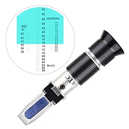 Brix Meter Refractometer, LEERCHUANG Triple Scale Honey Tester (Water Content: 12-27%, Brix: 58-92%, Be': 38-43), Handheld Brix Refractometer for Honey, Maple Syrup, Molasses & Bee Keeping - size: Brix: 58~92%