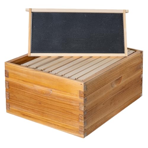Honey Lake 10 Frame Langstroth Deep Brood Bee Hive Box Dipped in Beeswax, Sections of Wood for Beehives, Includes Beehive Frames and Waxed Foundations (Unassembled) - size: 10-Frame Deep