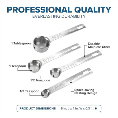 Viking 4-Piece Stainless Steel Measuring Spoons Set, 304 Stainless Steel, Nesting Design with Removable Ring, Dishwasher Safe