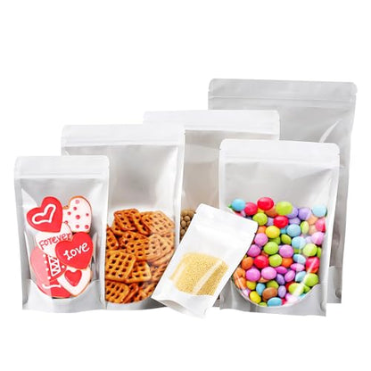 100 PCS Resealable Packaging Bags for Small Business，Kraft Bags With Window Clear Fornt Heat Seal Sealable 4"X6"Paper Zipper Stand Up Pouches Nut Bag Coffee Cookie Herb Food Bakery Storage - size: 4X6 INCH