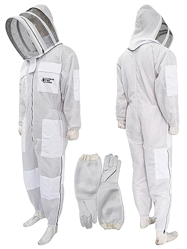 Highly Ventilated Beekeeping Suit Beekeepers 3 Layer Premium bee Suit for Men & Women with Pair of Gloves - color: White Fencing Veil, size: 3X-Large