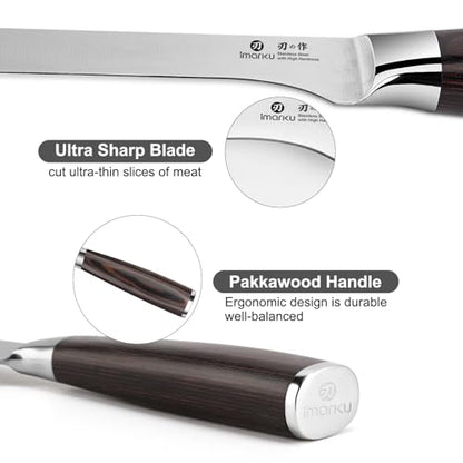 imarku Fillet Knife, German High Carbon Boning Knife, 6-Inch Stainless Steel Professional Grade Boning Fillet Knife for Fish, Pakkawood Handle for Meat and Poultry, Gifts for Men and Women - color: Silver with Brown