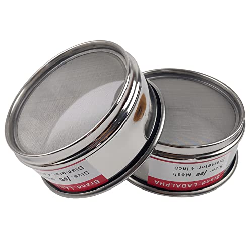LABALPHA 100 Mesh Lab Sieves, Test Sieve #100 Mesh, 4'' Diameter, 304 Stainless Steel Wire Cloth (0.15mm) - size: 100 mesh (0.15mm)