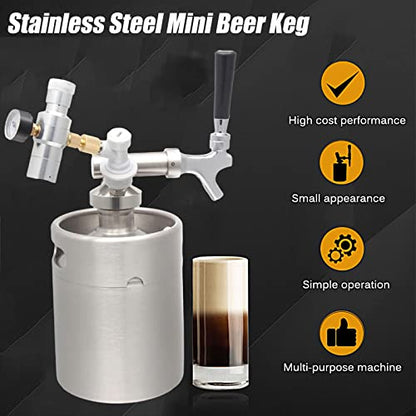 Mini Stainless Steel Beer Keg,Portable Home Dispenser System to Keep Fresh for Home Kitchen Brewing Beer,Keeps Carbonation for Craft Beer Draft and Homebrew,2 liters