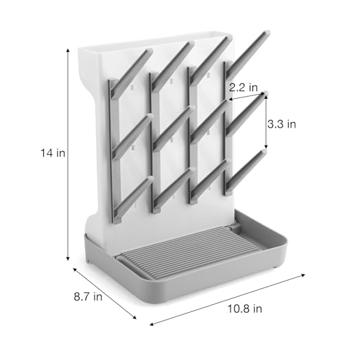 PandaEar Baby Bottle Drying Rack, Vertical Space-Saving Bottle Dryer Stand for Countertop with Removable Water Tray & Pegs, Holds Bottles, Nipples, Sippy Cups & Accessories, Grey