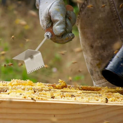 Professional Beekeeping Hive Cleaning Tool Stainless Steel Beehive Scraper Wooden Handle for Frames, Not Easy to Rust, for Beekeeping Hive Maintenance