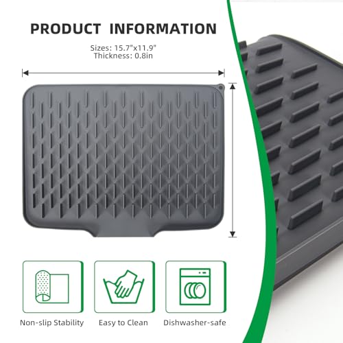 LONGKING Grey Non-Slip Dish Drying Mat - Multi-Use Silicone Mat & Dish Drying Rack for Kitchen Counter
