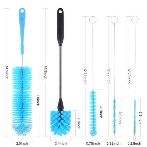 5 Pack Bottle Brush, Straw Cleaner Brush & Water Bottle Brush,15 in Stainless Steel Brush, Narrow Bottle Brush, 3 Straw Brushes, for Water Bottle, Coffee Mugs, Flasks, Glasses, Tumblers, Blue - color: 5pcs/Blue