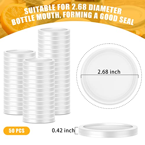 50Pcs Yogurt Jar Lids Set, Yogurt Container Lids Clear Plastic, Reusable Replacement Food Storage Lids for Yogurt Jar Sealing Rings Wide Mouth Storage(2.6inch) - color: White-50