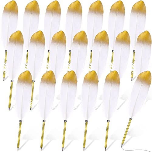 Chivao 20 Pcs Feather Quil Ballpoint Pens Bulk 0.5mm Ink Feathered Vintage Pens for Writing Guest Signature Office Party Favors(White) - color: White