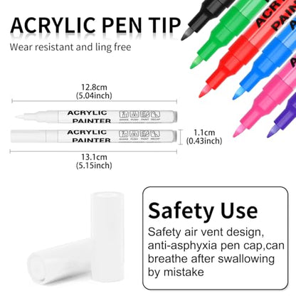 Acrylic Paint Pens Waterproof Markers 2 White Permanent Marker Pens Acrylic Pens for Rock Painting Glass Stone Ceramic Metal Fabric Pebble Painting pens Craft Supplies - color: White