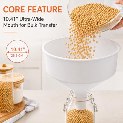 Cabilock Large Kitchen Funnel Wide Mouth Plastic Funnel for Beer Oil Beverage Filling Spill-Free Pouring Tool 10.43 Inch Food Grade Material