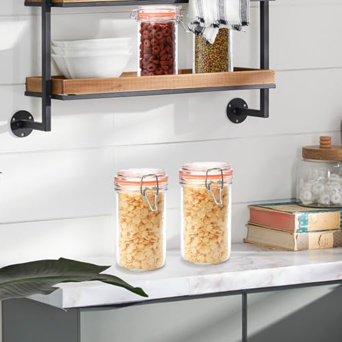 Flrolove 16 oz Glass Jars with Airtight Lid, Air Tight Glass Storage Jars | 6 Pack Glass Food Storage Containers, Leak Proof Rubber Gasket, Glass Canisters for Overnight Oats, Jelly, Coffee, Pickling - size: 16oz*6-cylinder