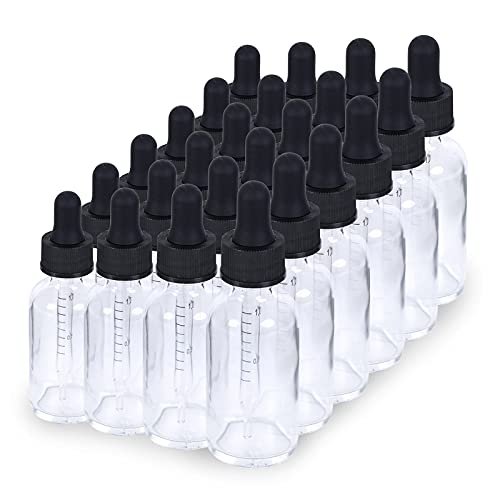 1 oz Dropper Bottle 24 Pack Clear Glass Boston Bottles 30ml with Eye Droppers Black Caps for Essential Oils, Perfume, Leak Proof Travel Bottles for Liquids - color: Clear, size: 1 oz, 24 pack