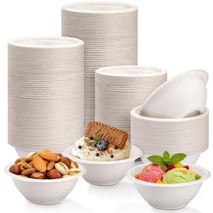 LeonBach 150 Pack 6oz Natural Bagasse Fiber Bowls, Small Disposable Paper Bowls Microwavable Safe Sample Snack Cups Charcuterie Serving Cups for Sauce Portion Condiment Ice Cream Desserts, White - color: White, style: 6oz-150 Pack