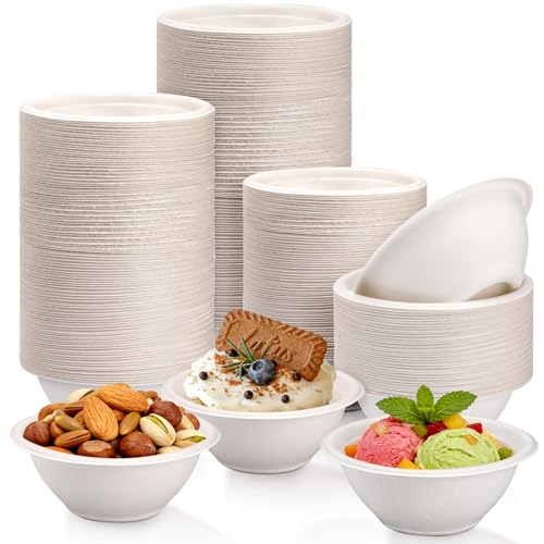 LeonBach 150 Pack 6oz Natural Bagasse Fiber Bowls, Small Disposable Paper Bowls Microwavable Safe Sample Snack Cups Charcuterie Serving Cups for Sauce Portion Condiment Ice Cream Desserts, White - color: White, style: 6oz-150 Pack