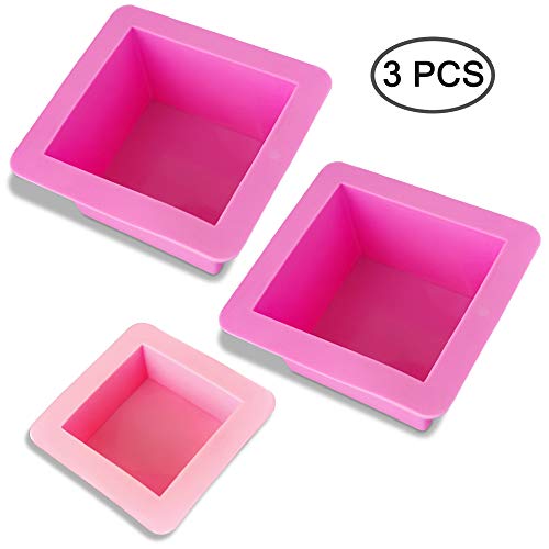 3 Pcs Non-Stick Square Baking Silicone Molds, Quick Release Bread Pan Bakeware Tray for Cheese Cake Tier Cake Handmade Toast Mold Bread Mould Soap Mold - Rose Red, Pink
